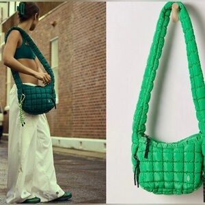 NWT FREE PEOPLE QUILTED BABY CARRYALL SLING BAG KELLY GREEN